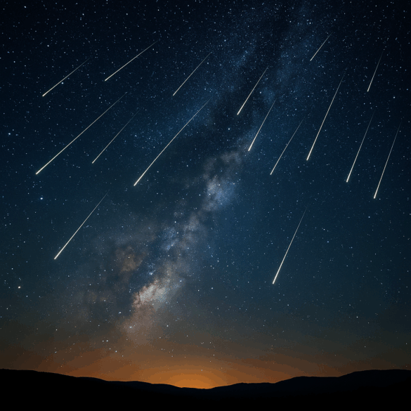 Perseide 2025 meteor shower pe cerul nopții: imagine cu stele căzătoare intens luminate