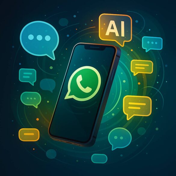 Concept grafic WhatsApp 2025 cu elemente futuriste de comunicare – functii noi